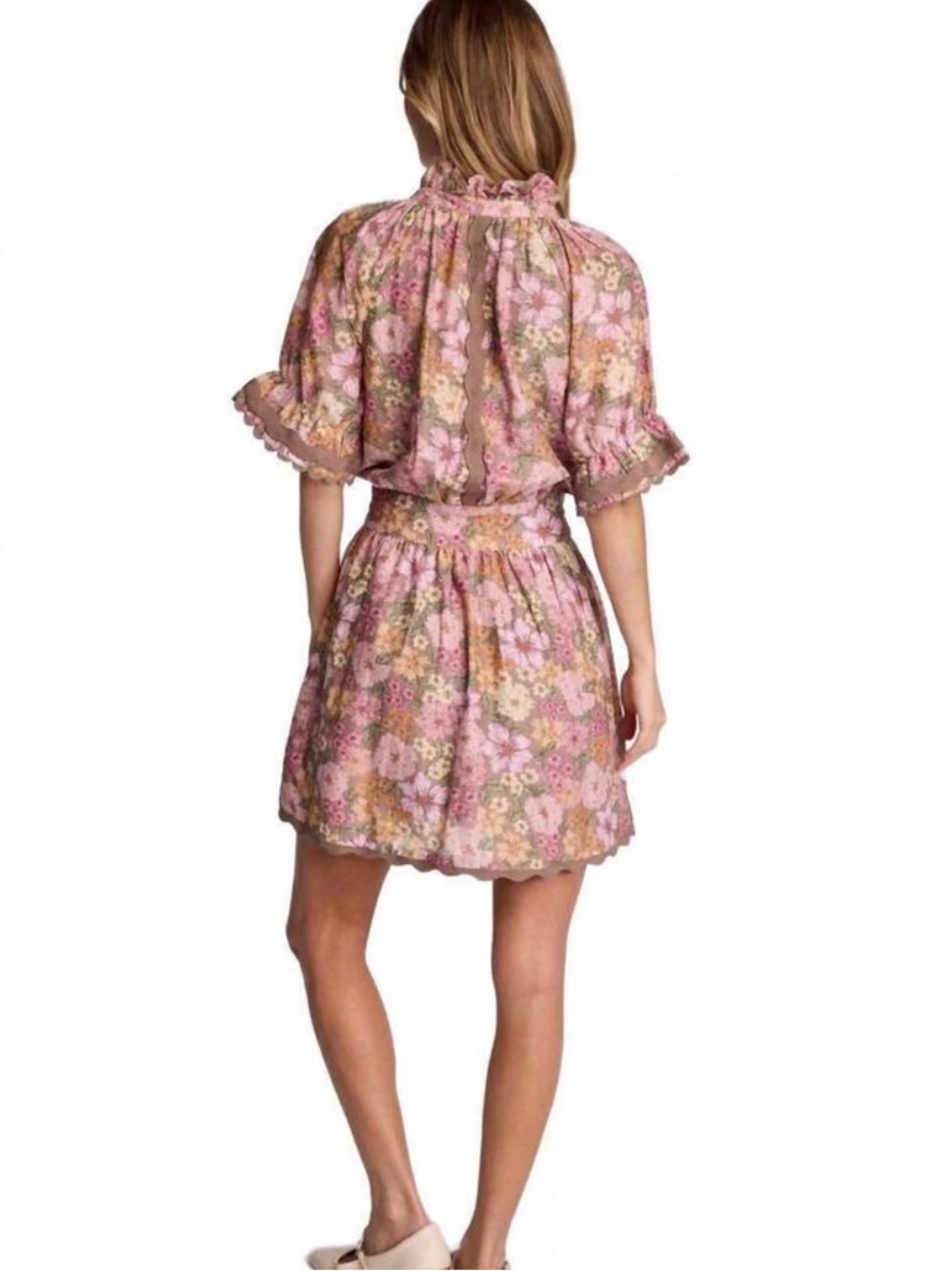 Anthropologie Sundays Evelyn Short Sleeve Dusk Floral Brown Mini Shirt Dress - Picture 5 of 11